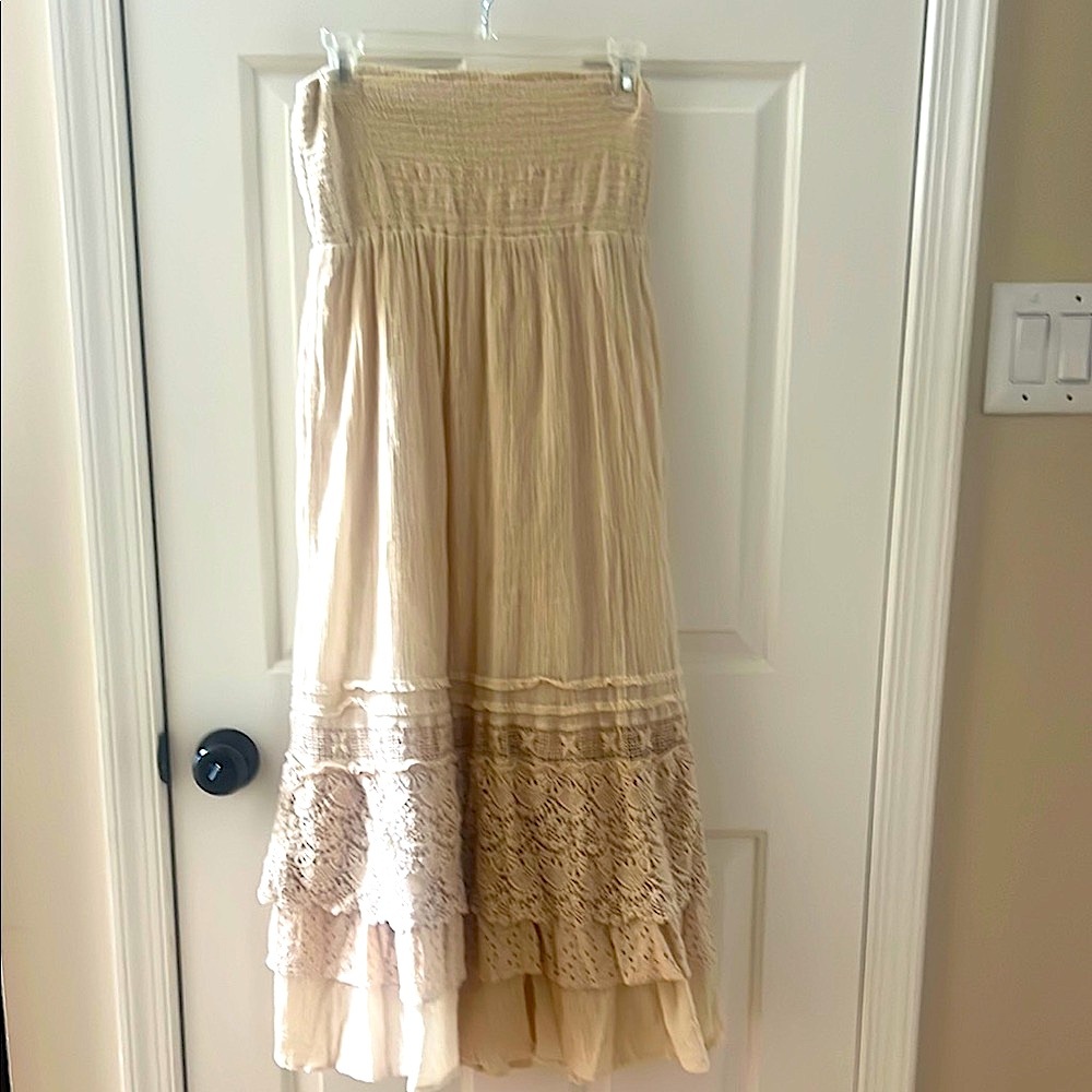 Free People Cream Tiered Maxi dress  W/lace detail
